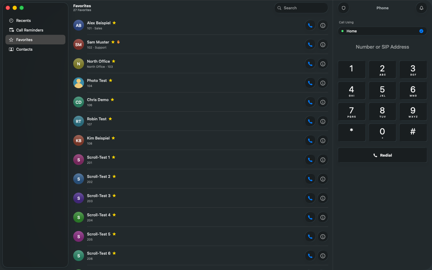 Favorites overview in TelefonX