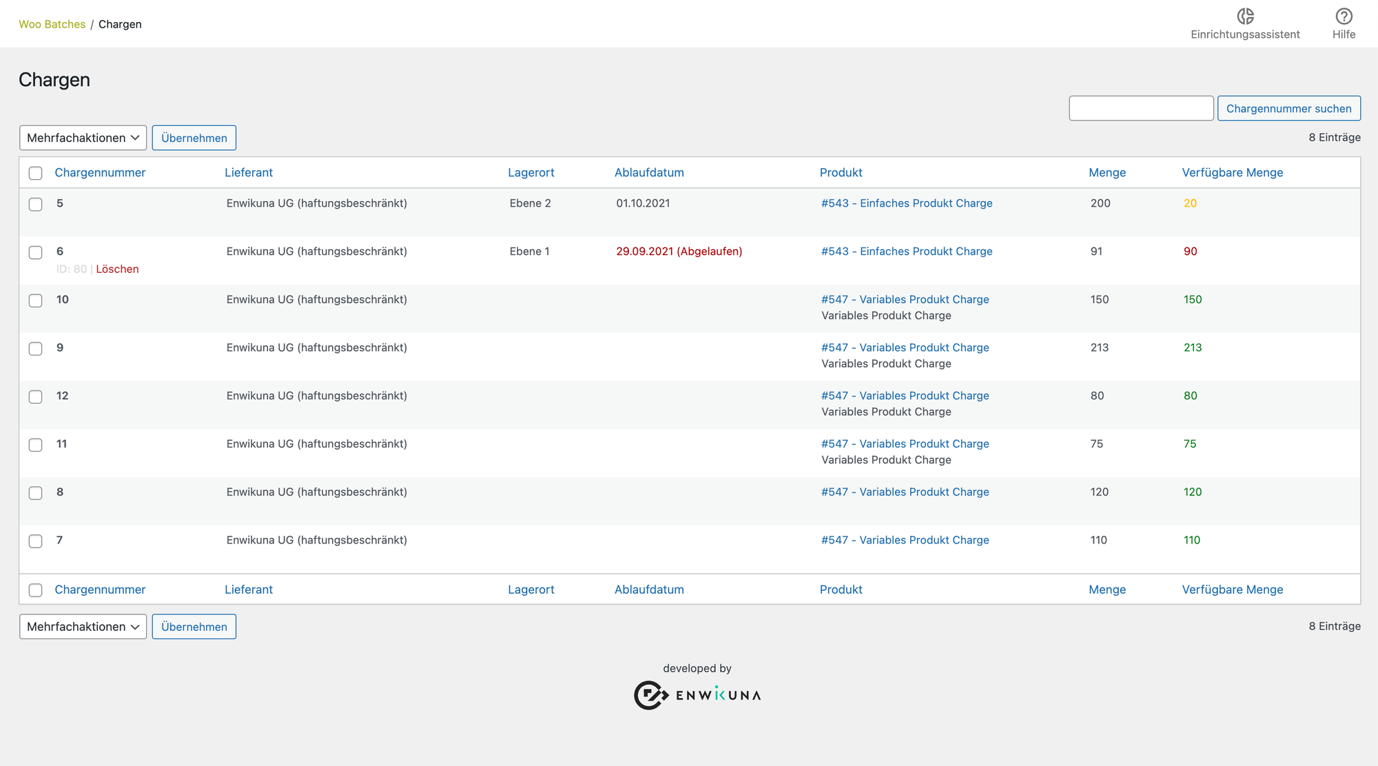 Zentrale Chargenübersicht von Woo Batches in WooCommerce