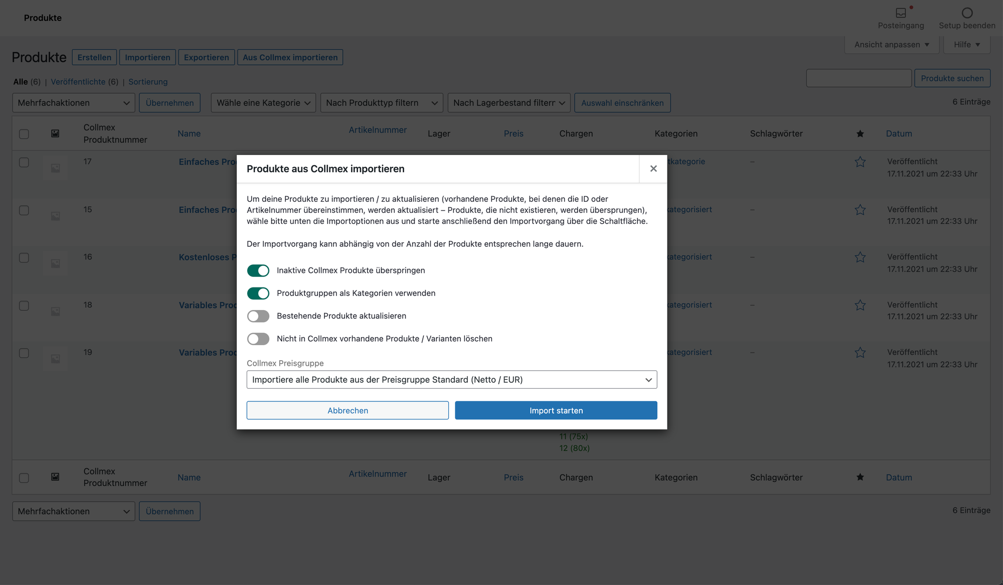 Produktimport von Collmex nach WooCommerce in WooMex