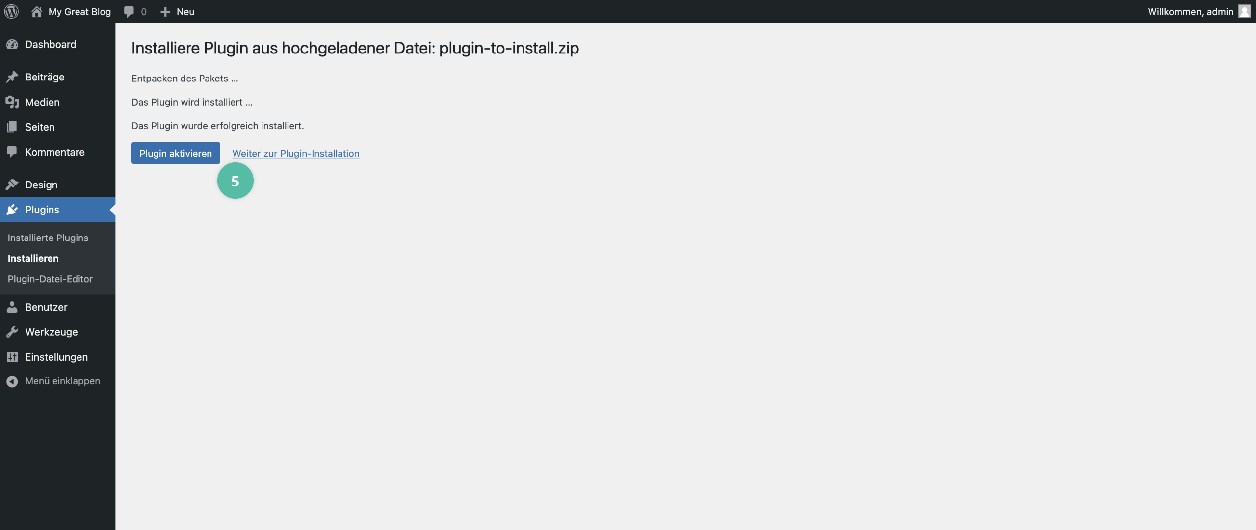 Plugin über Plugin hochladen aktivieren
