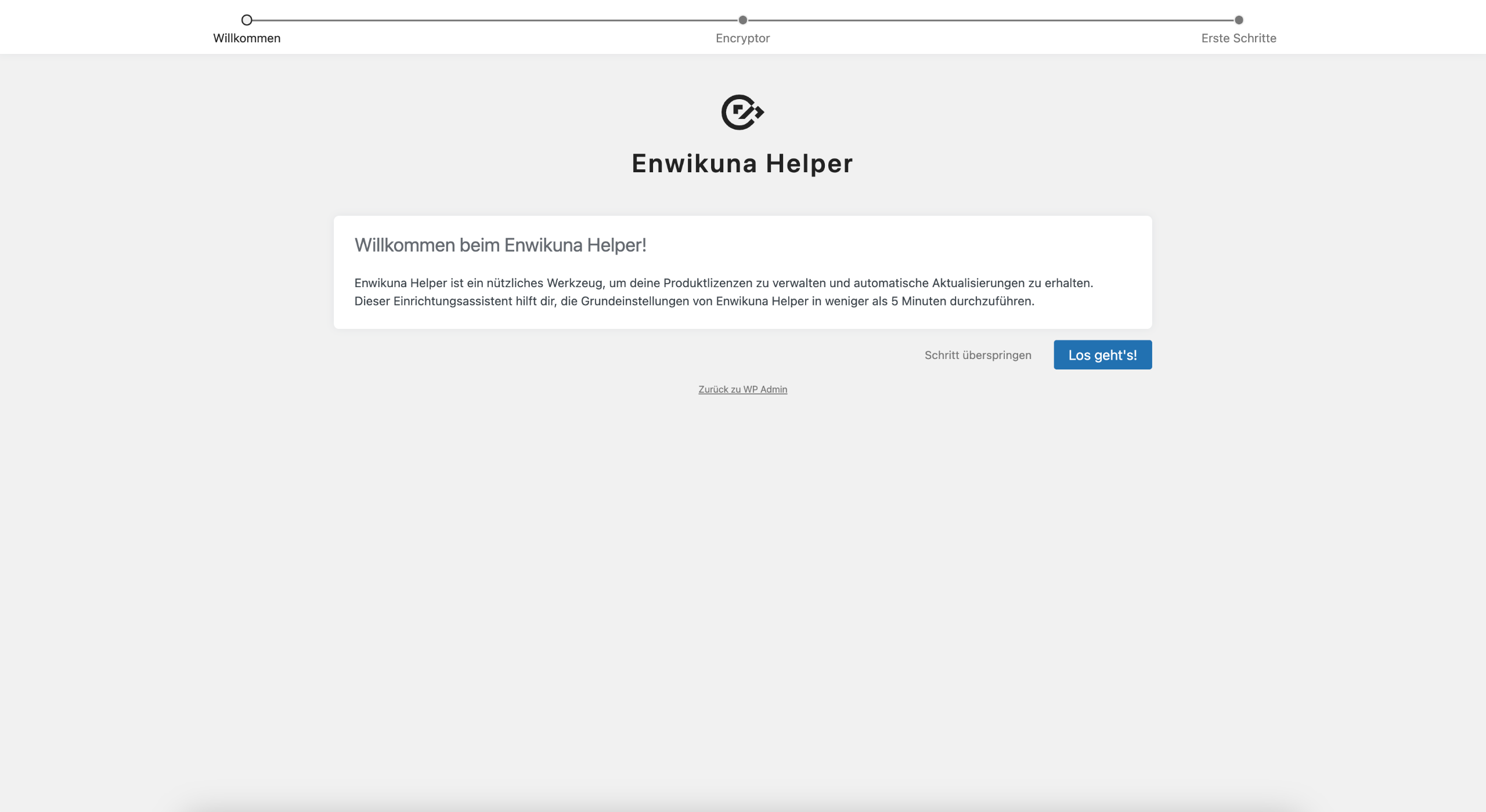 Enwikuna Helper Einrichtungsassistent Schritt 1