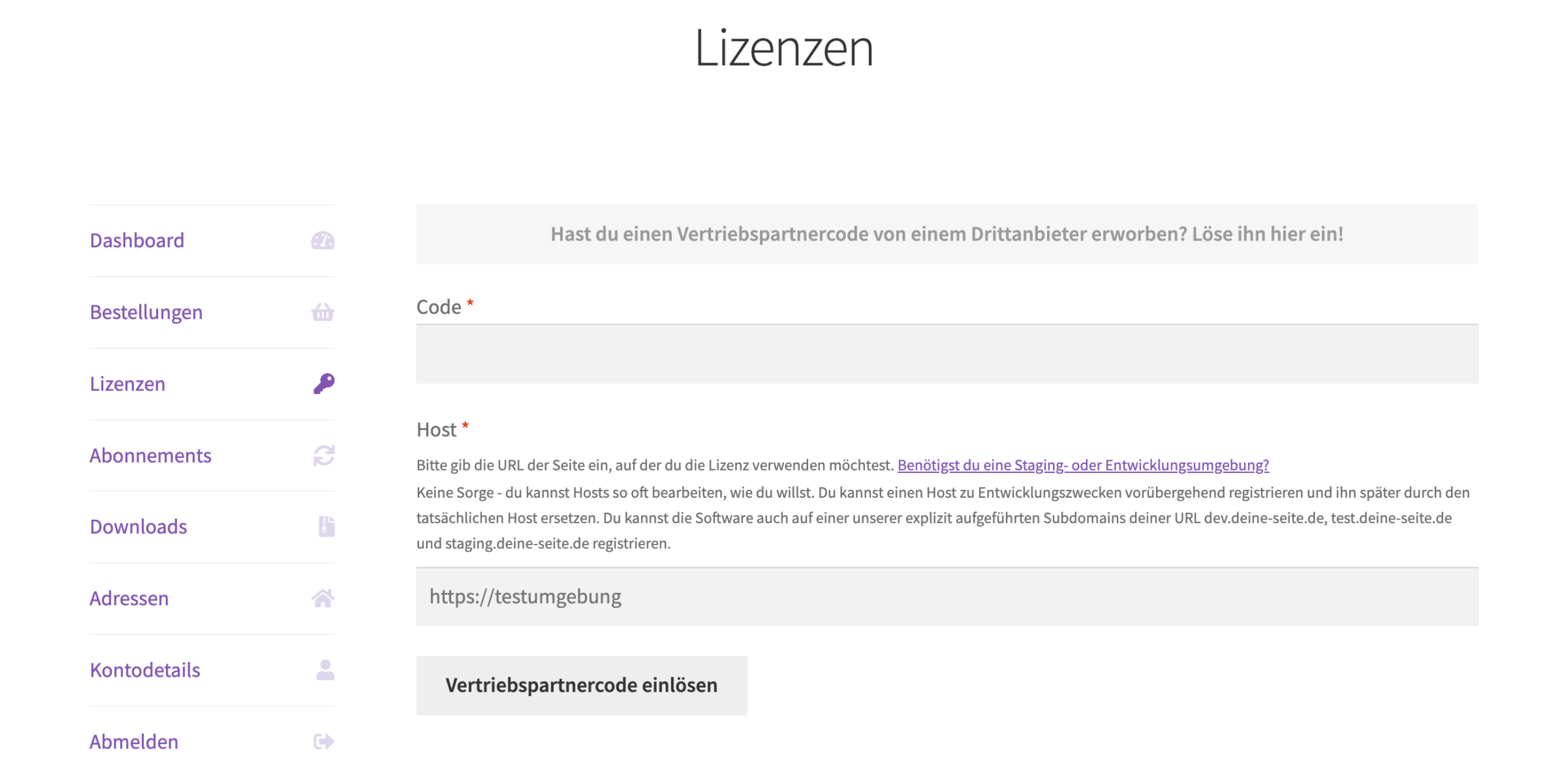 Enwikuna License Manager Konto Vertriebspartnercode einlösen