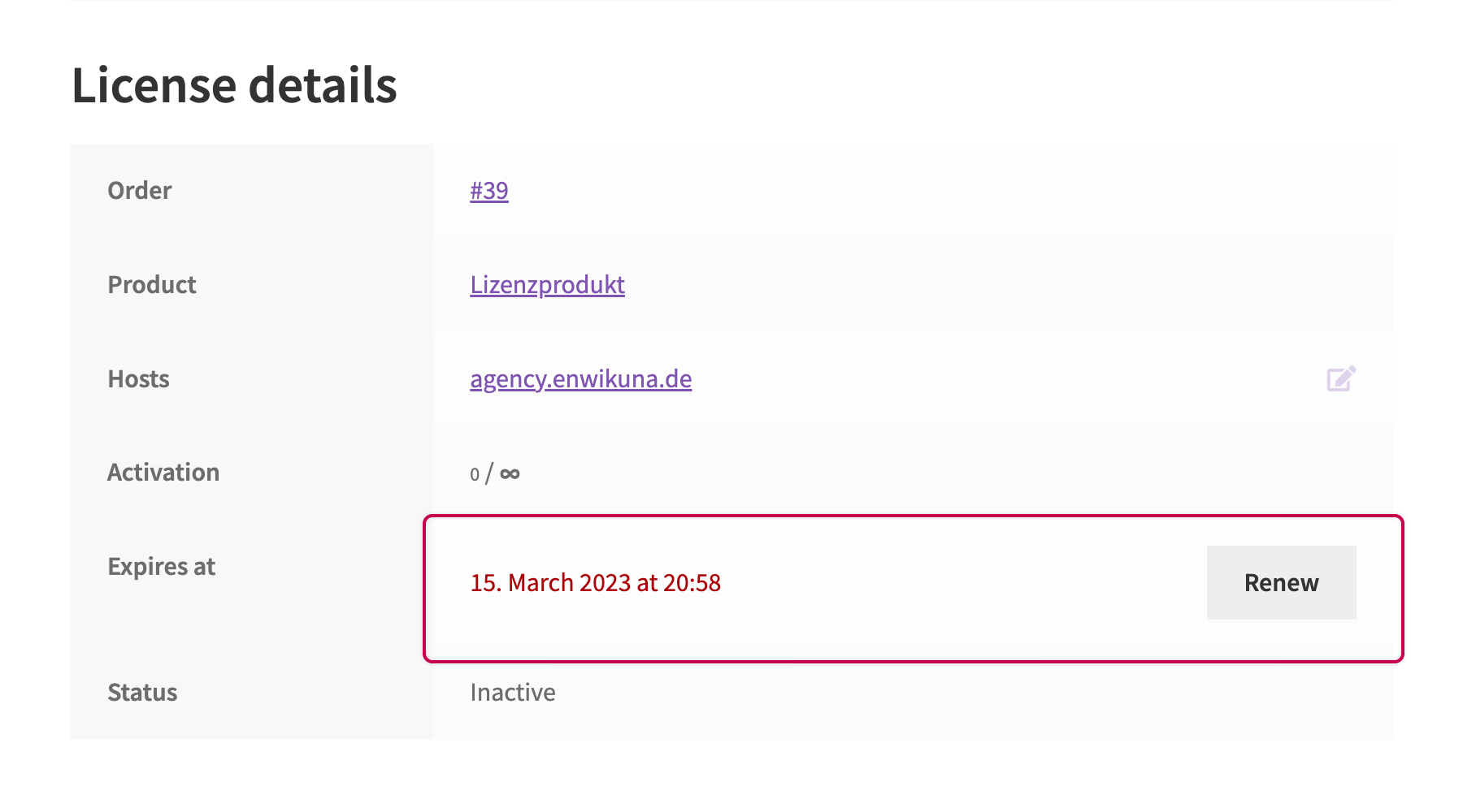 Enwikuna License Manager account renewal