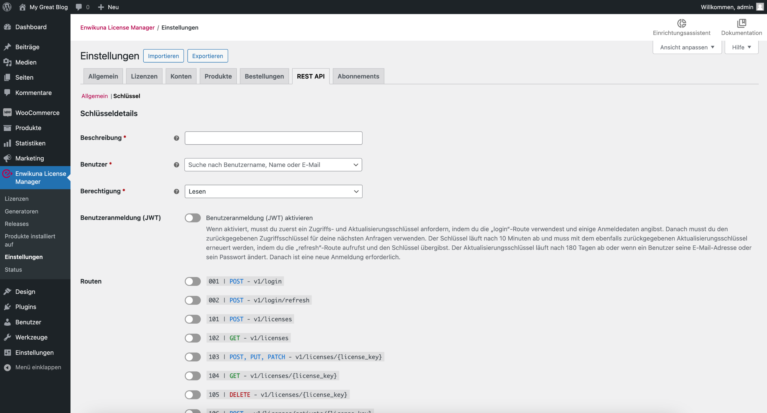 Enwikuna License Manager REST API Key hinzufügen