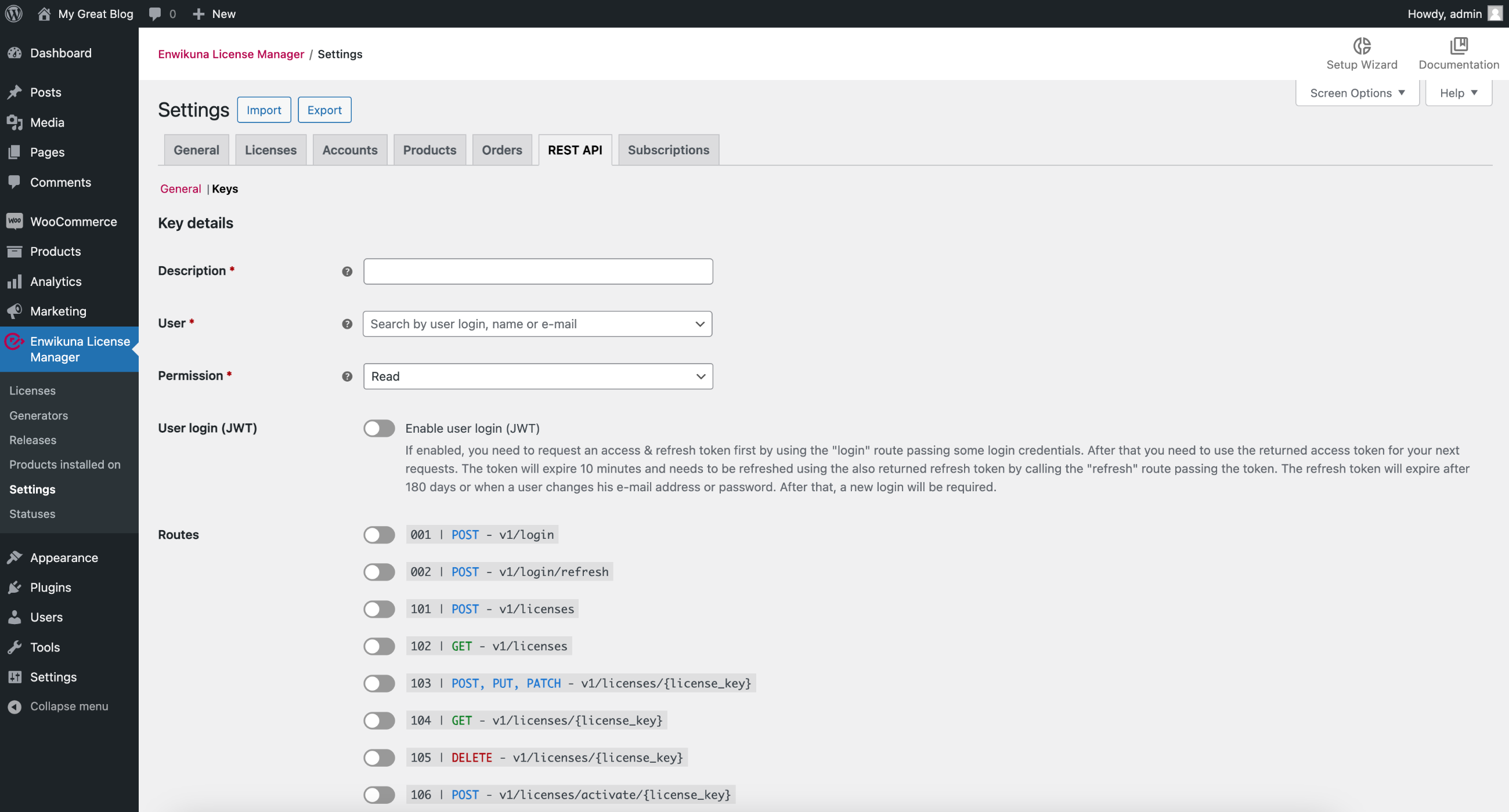 Enwikuna License Manager add REST API key