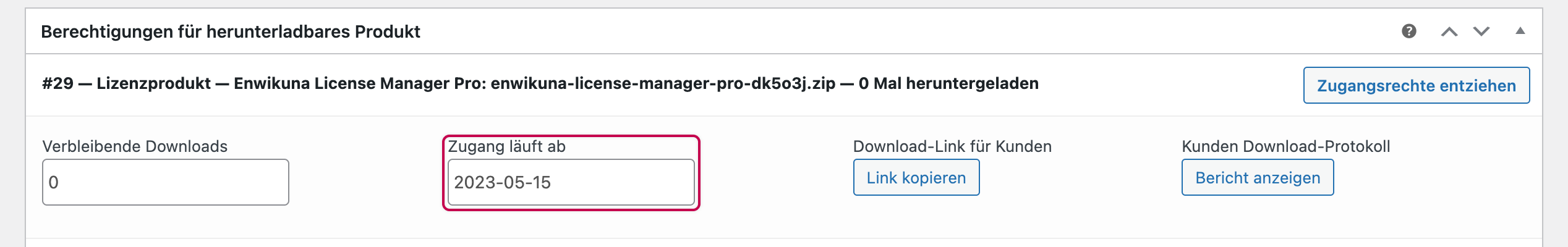 Enwikuna License Manager Ablauf herunterladbarer Produkte