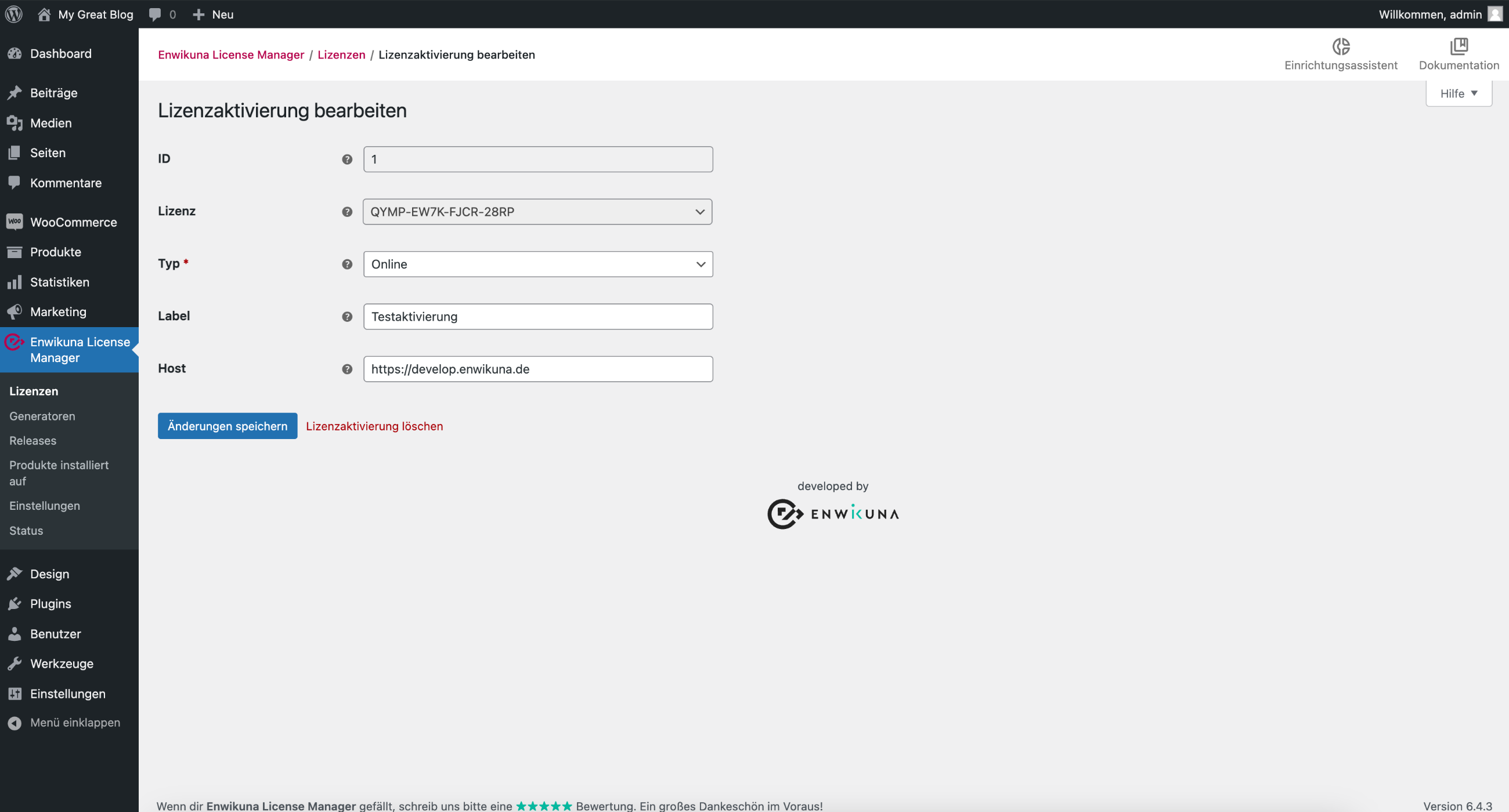 Enwikuna License Manager Lizenzaktivierung bearbeiten