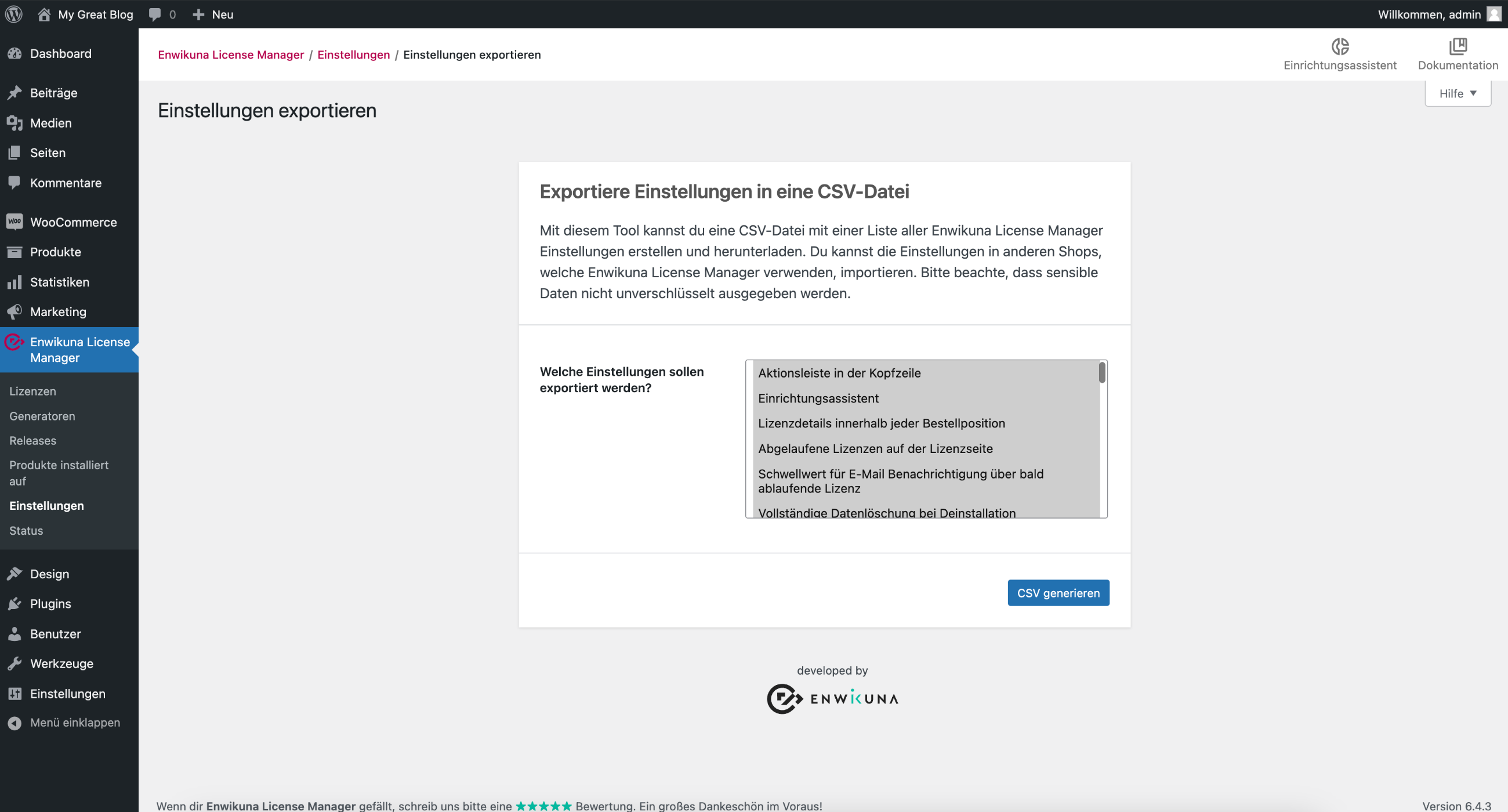 Enwikuna License Manager Einstellungen exportieren