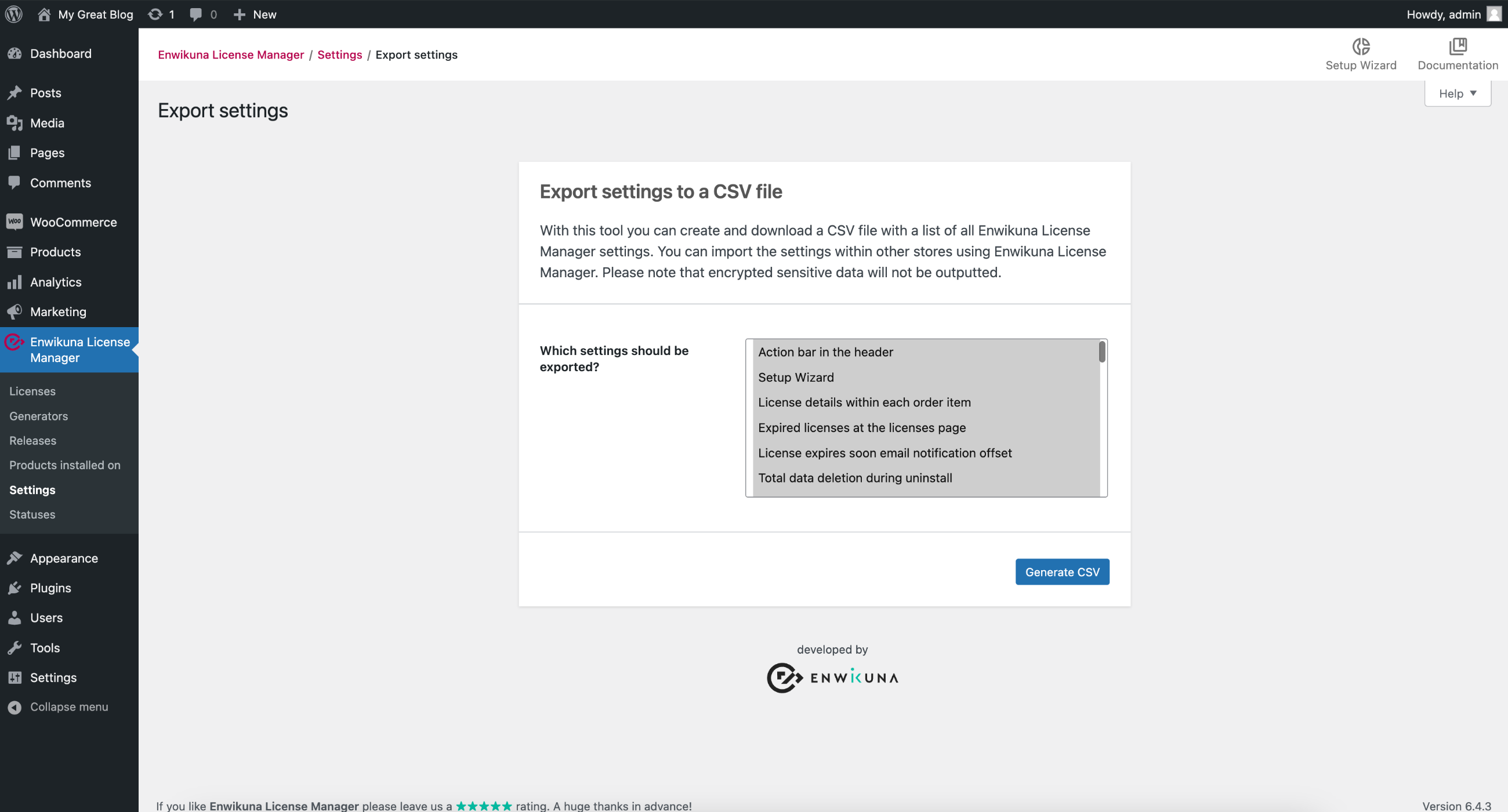 Enwikuna License Manager Einstellungen exportieren