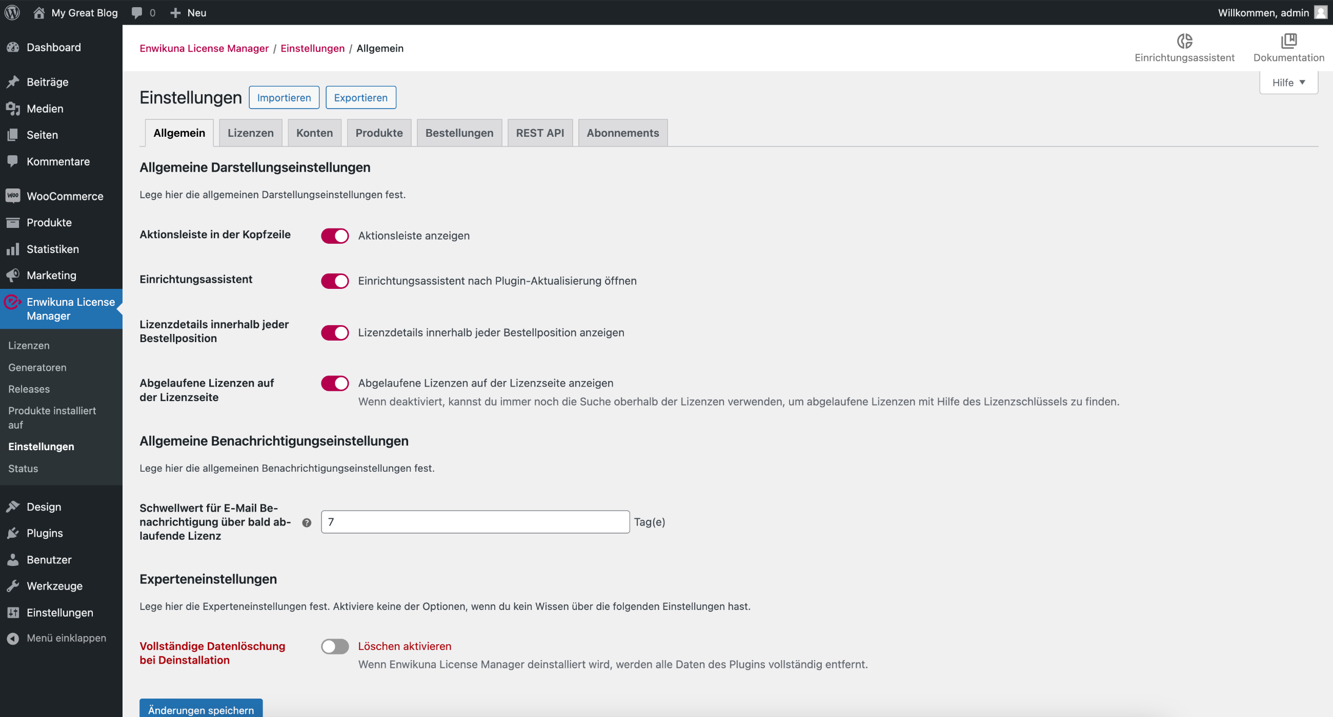 Enwikuna License Manager allgemeine Einstellungen