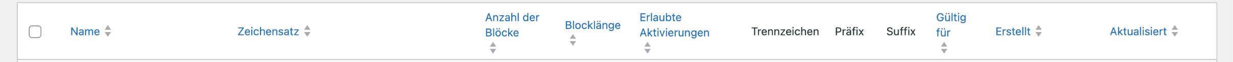 Enwikuna License Manager Generatoren Tabelle sortieren