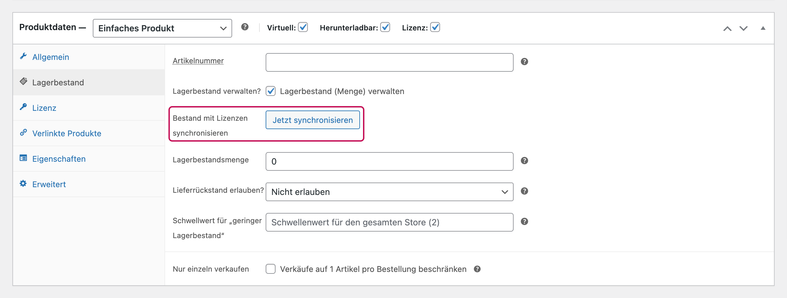 Enwikuna License Manager Lizenzprodukt Bestand synchronisieren
