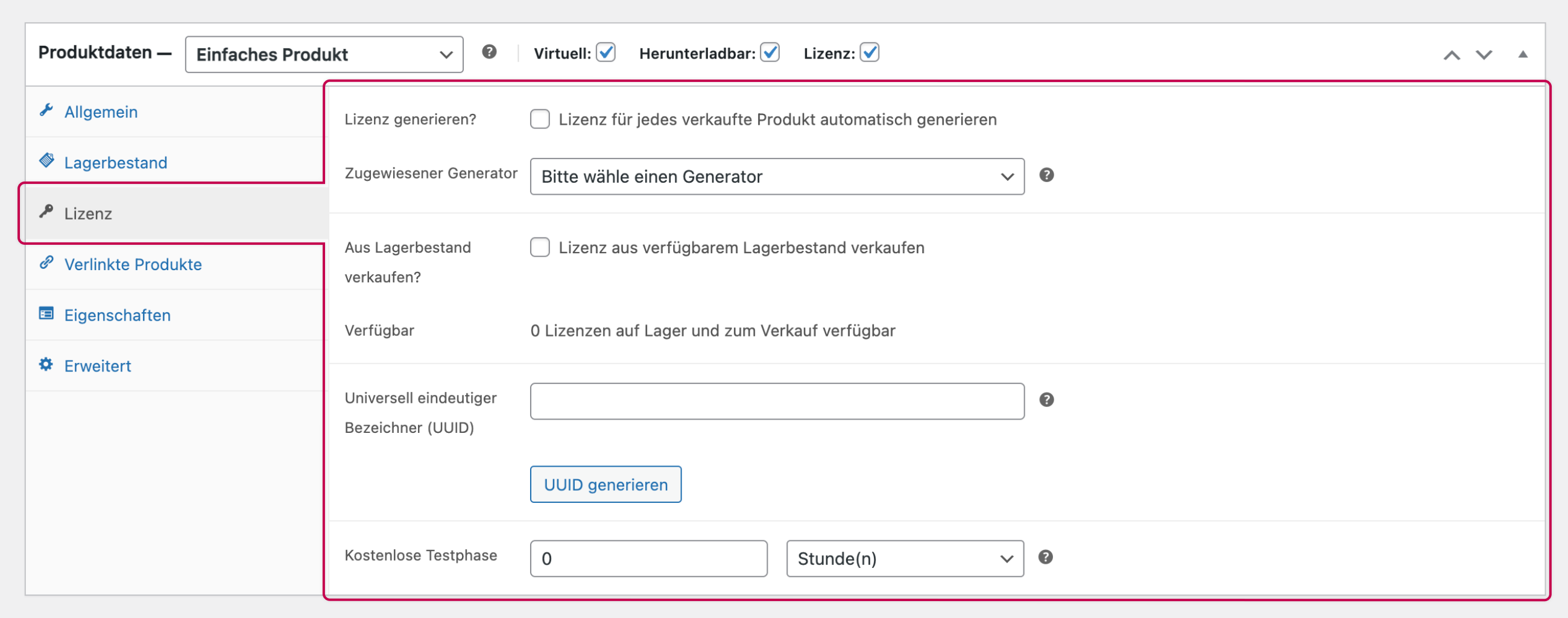 Enwikuna License Manager Lizenzprodukt Tab