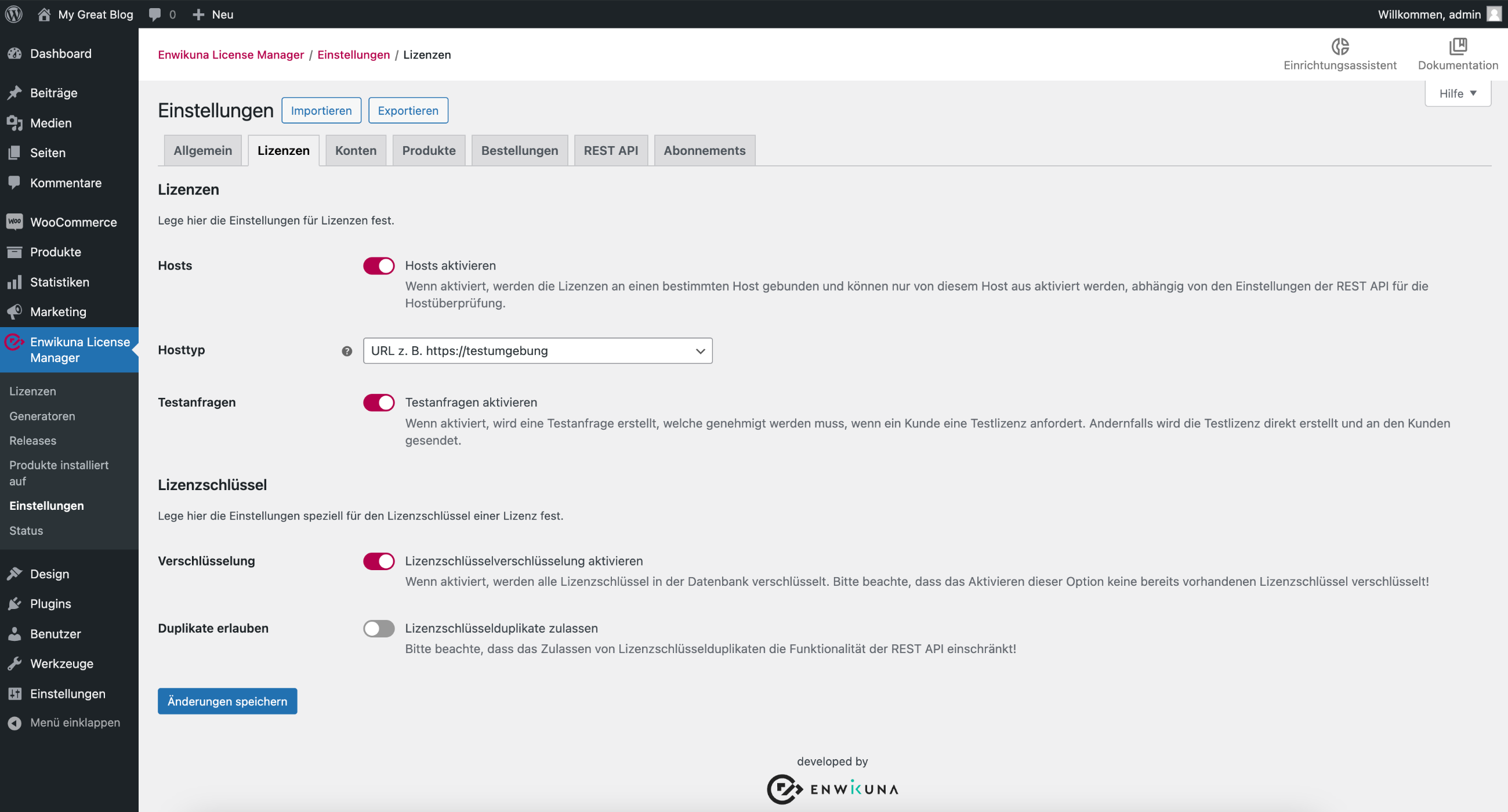 Enwikuna License Manager Lizenzeinstellungen