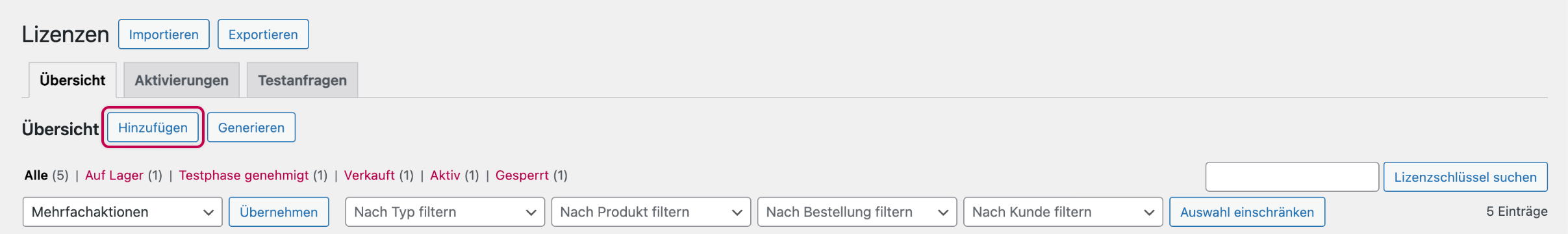 Enwikuna License Manager Lizenzen hinzufügen