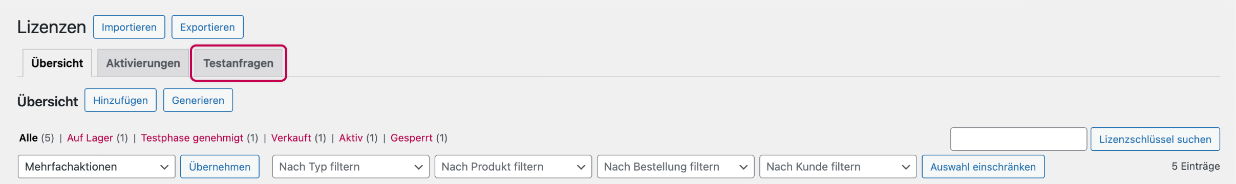 Enwikuna License Manager Lizenzen Testanfragen