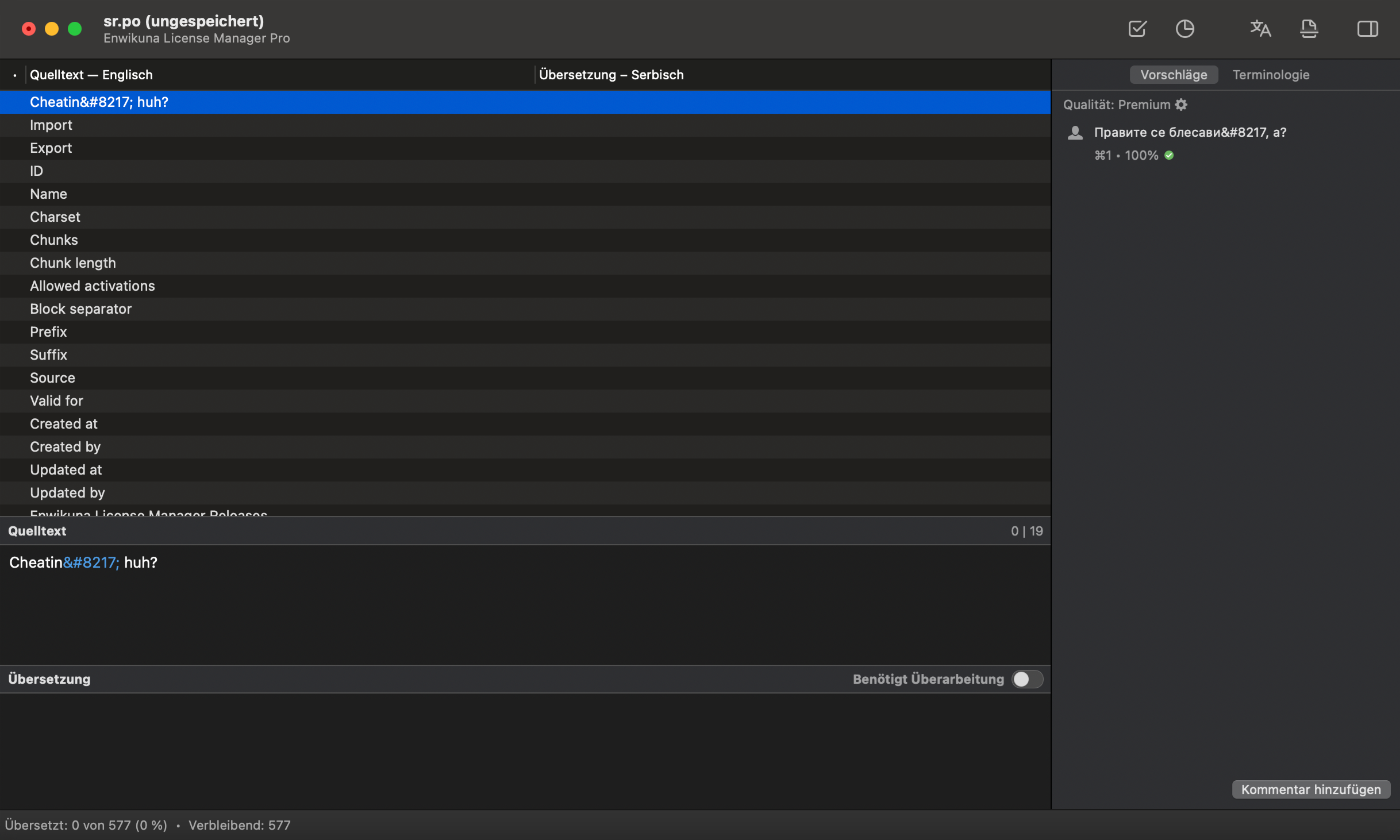 Enwikuna License Manager Poedit neue Übersetzung