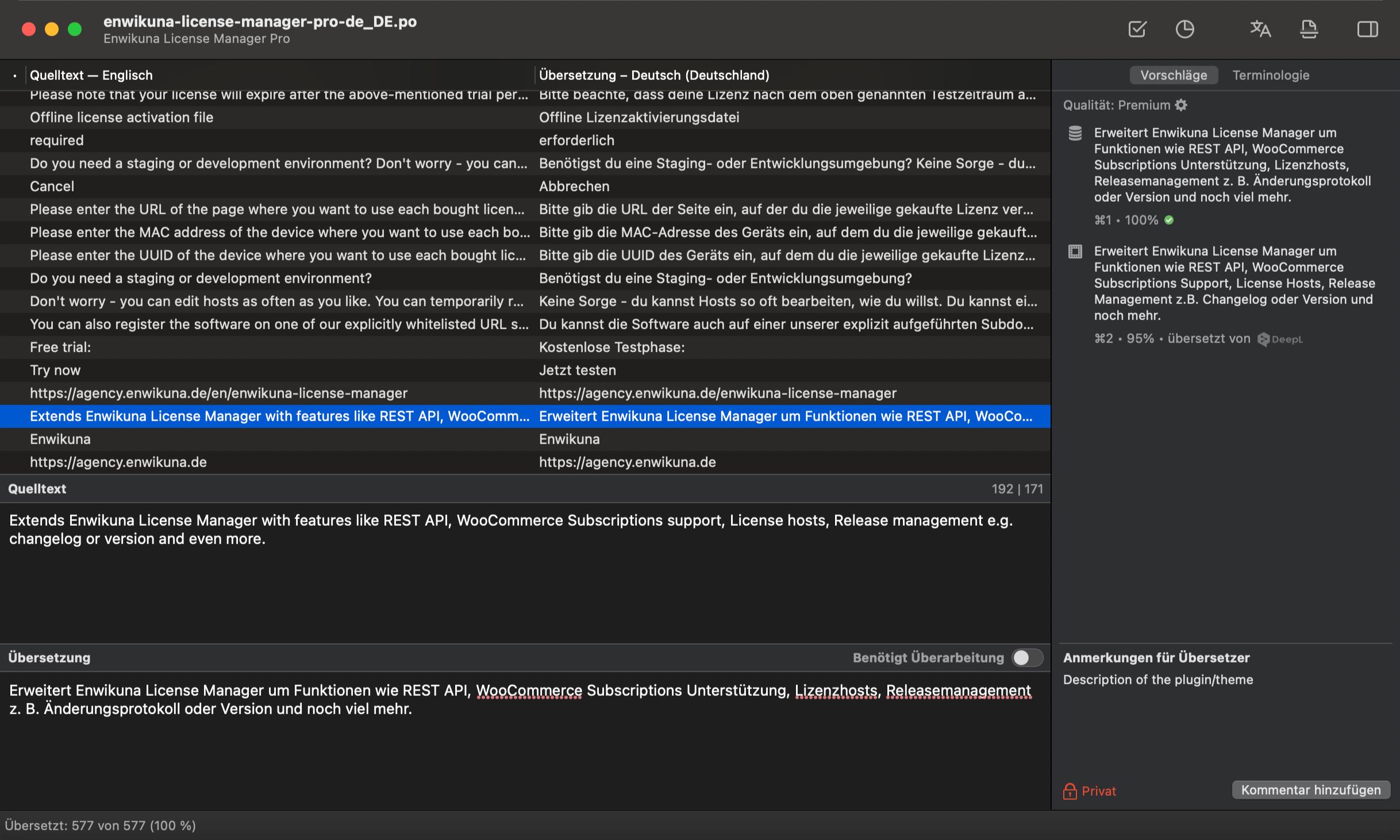 Enwikuna License Manager Poedit Übersetzung aktualisieren