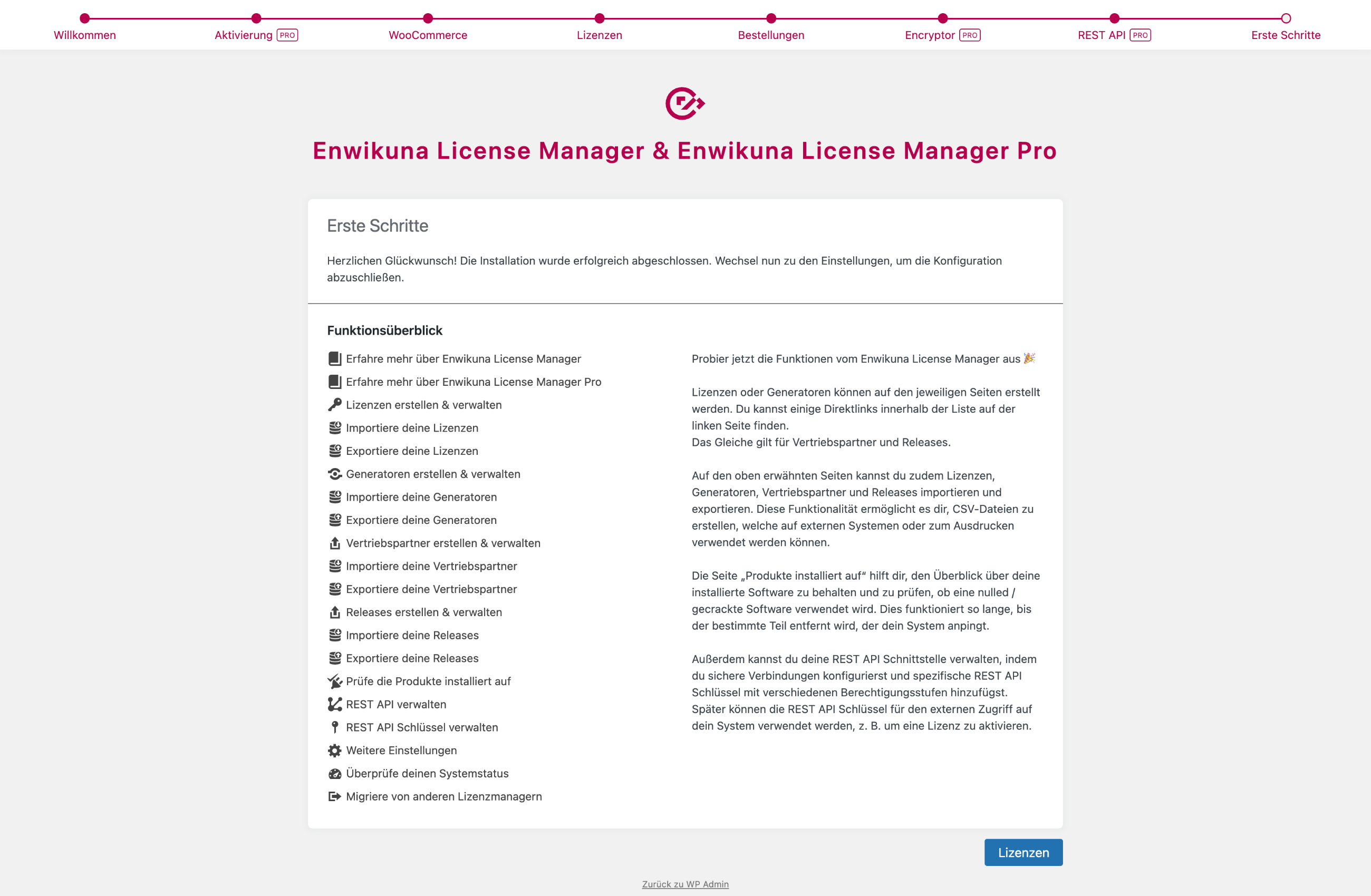 Enwikuna License Manager Einrichtungsassistent Schritt 8