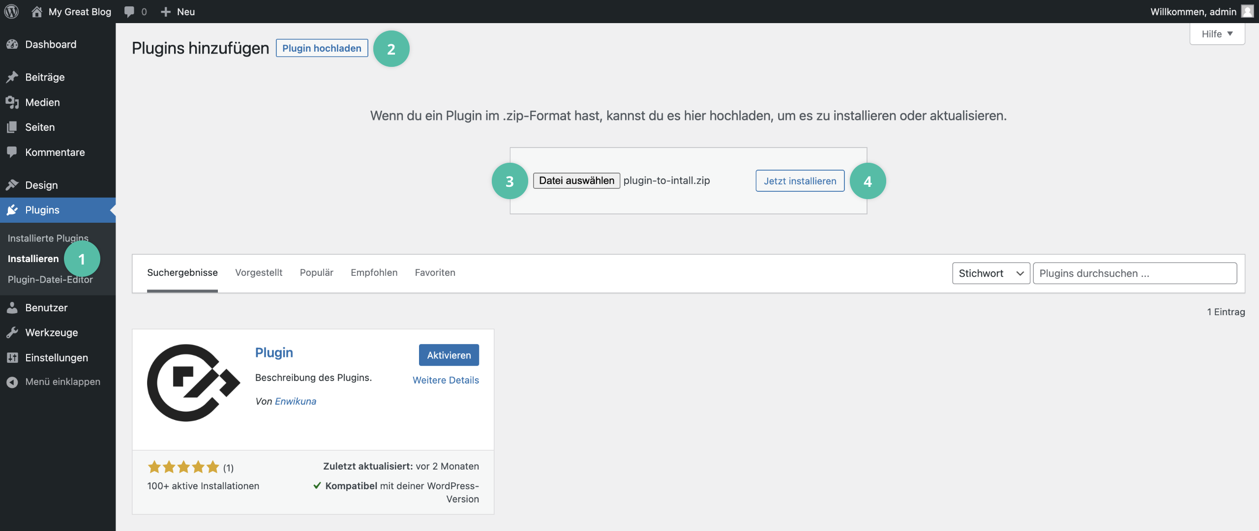 Plugin über Plugin hochladen installieren