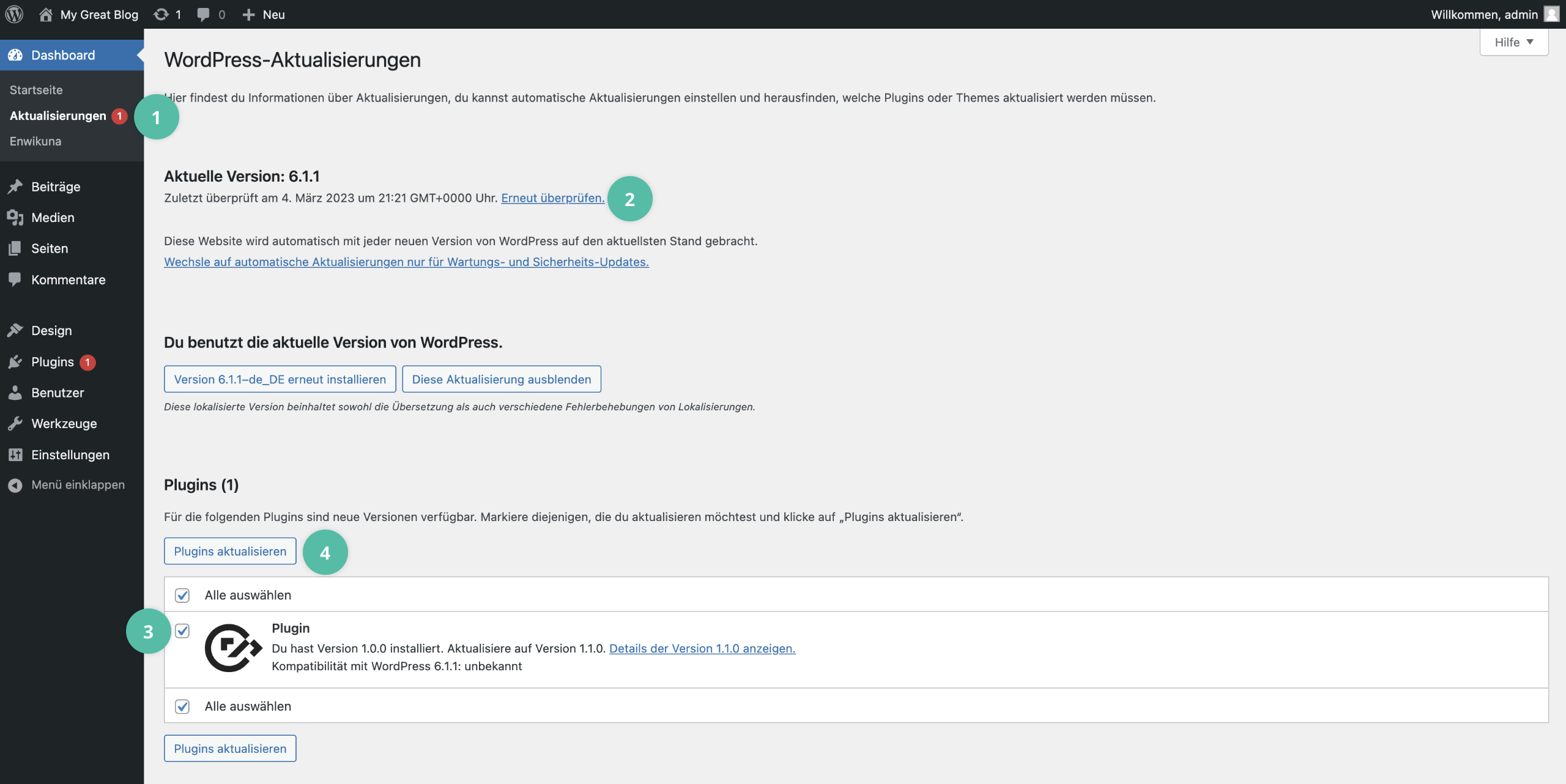 Plugin über die Aktualisierungsübersicht aktualisieren