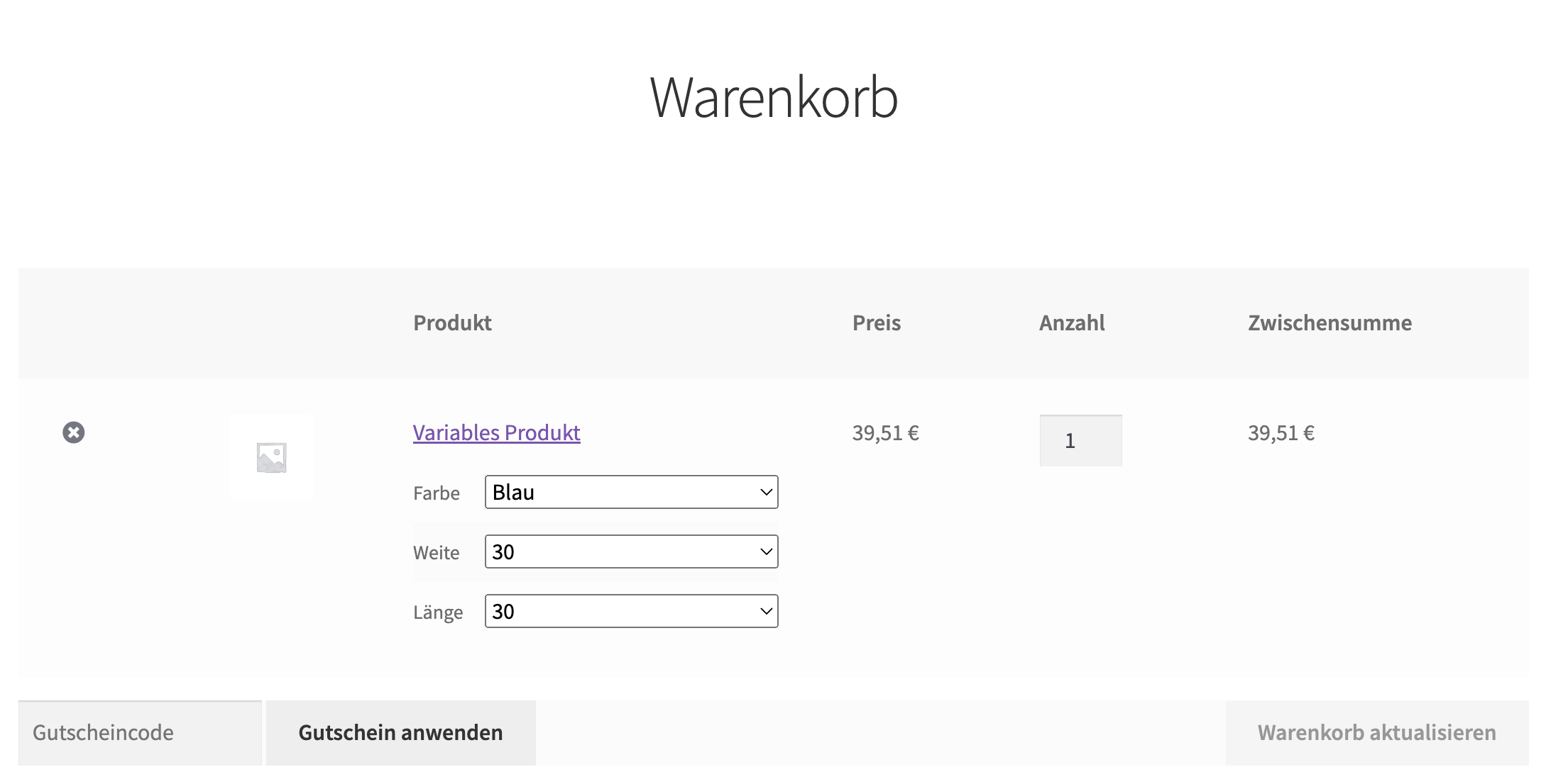 Woo Cart Variations Variationen ändern