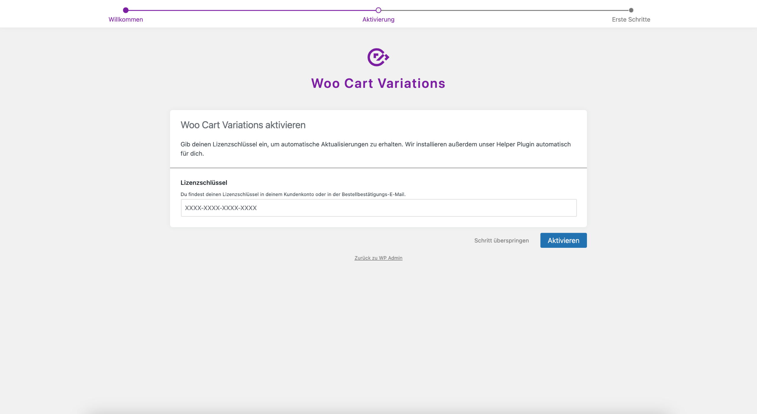 Woo Cart Variations Einrichtungsassistent Schritt 2