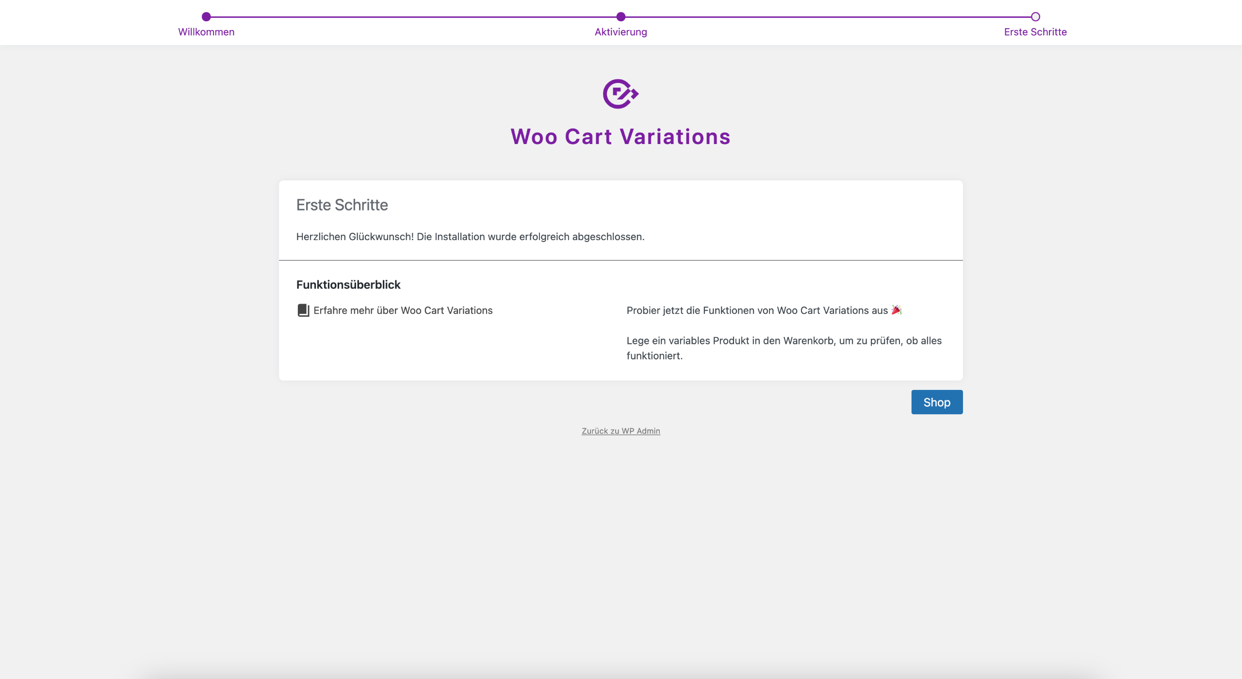 Woo Cart Variations Einrichtungsassistent Schritt 3