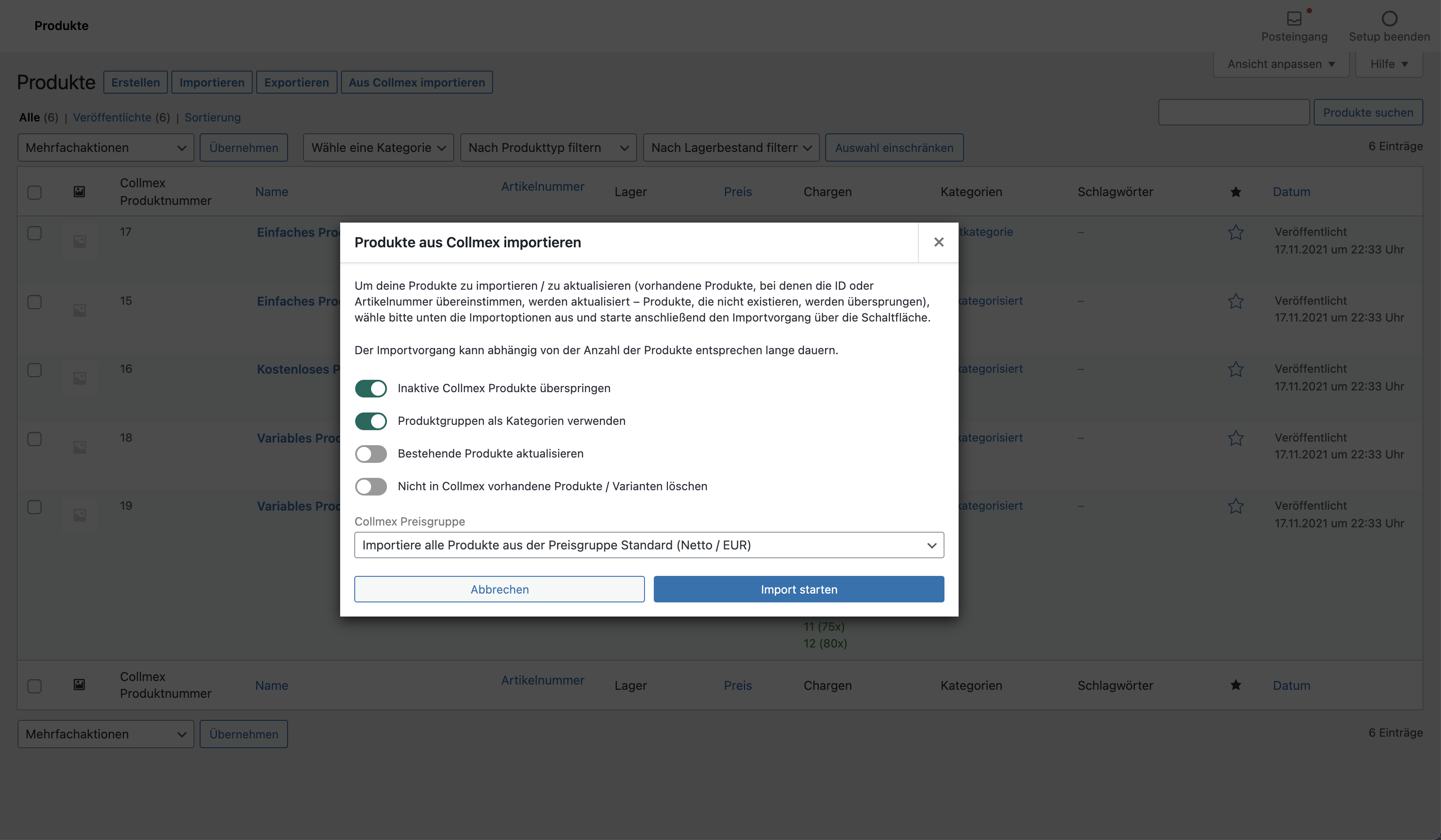 WooMex Produkte importieren