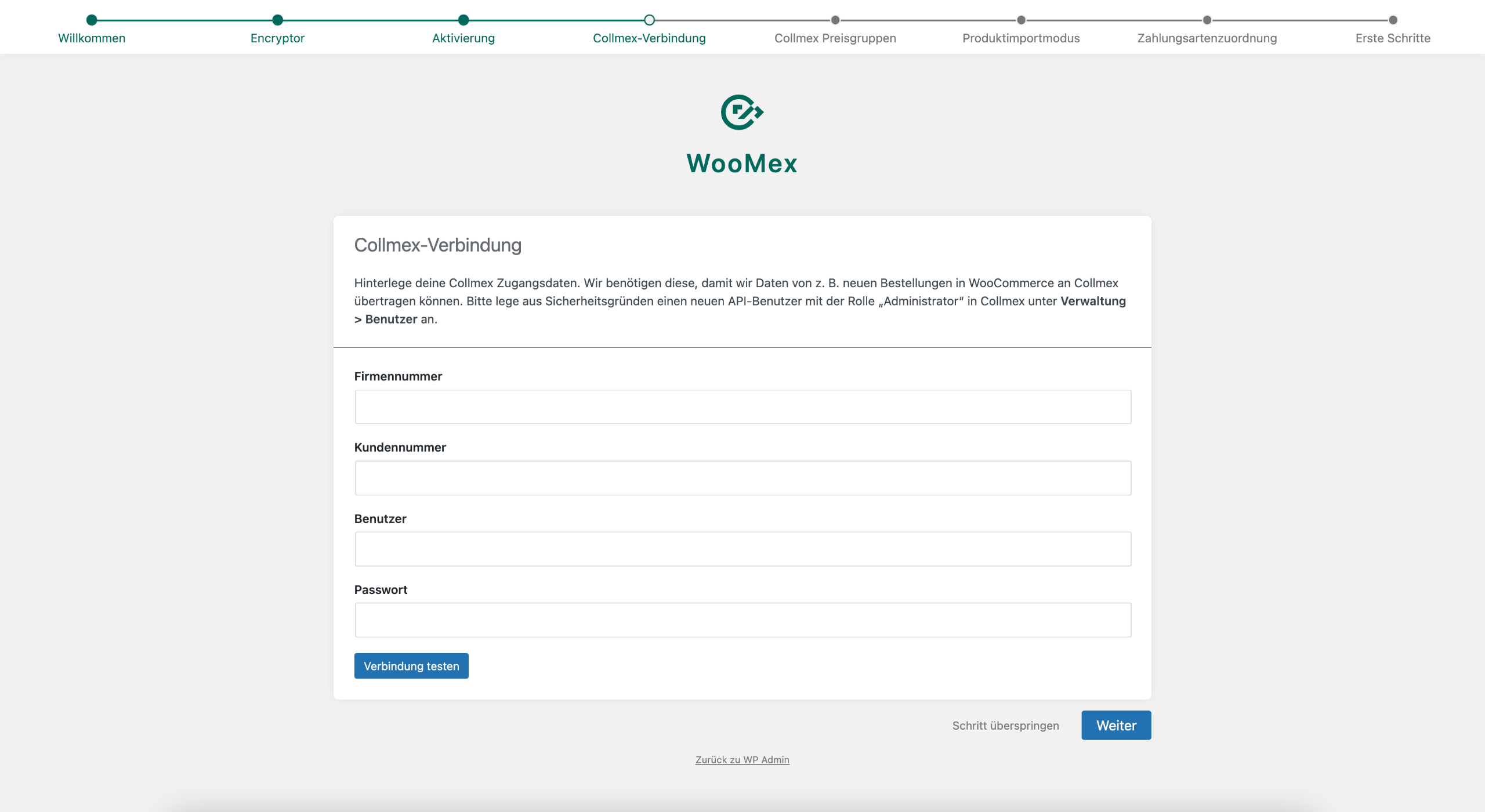 WooMex Einrichtungsassistent Schritt 4