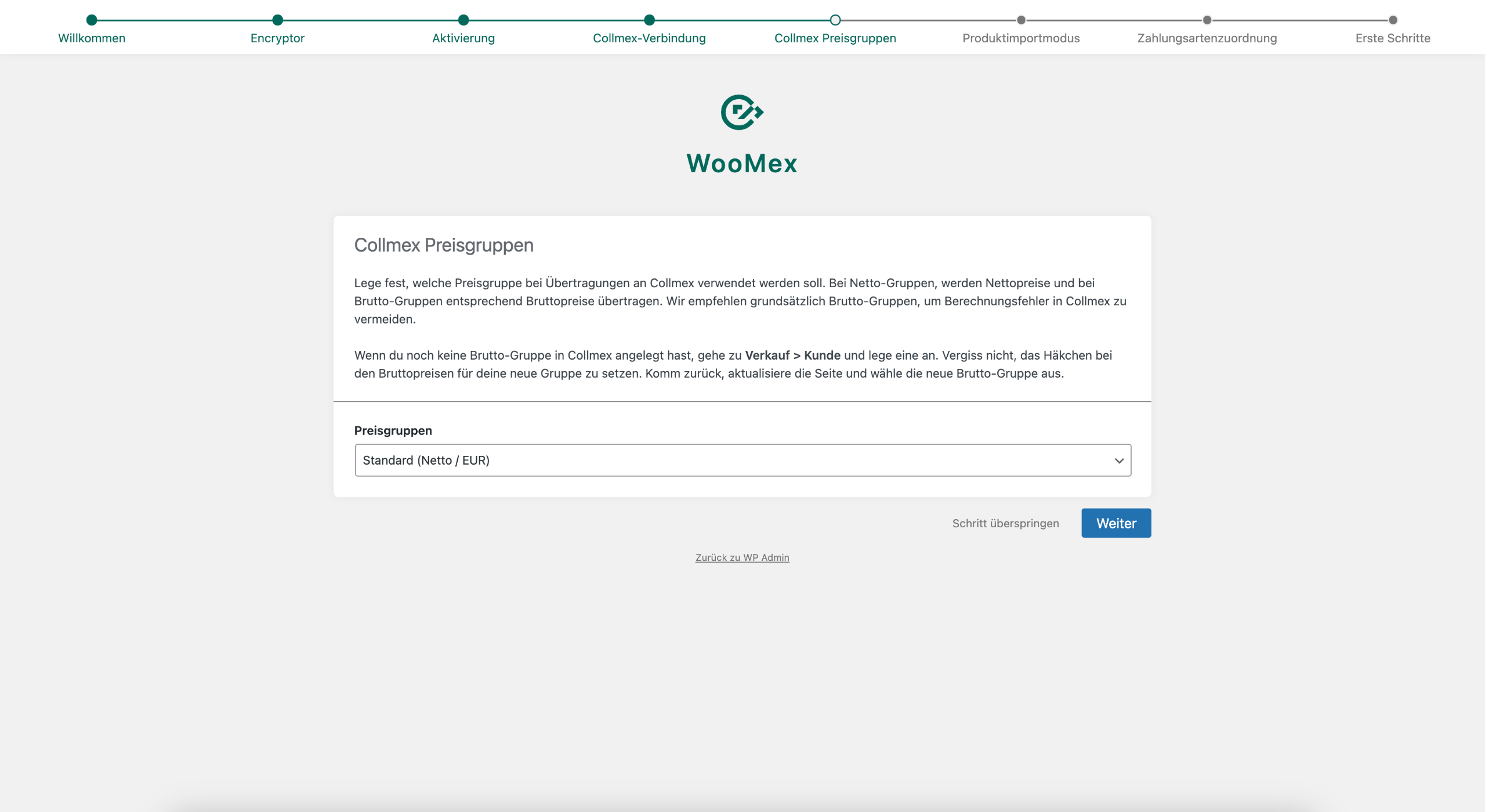 WooMex Einrichtungsassistent Schritt 5