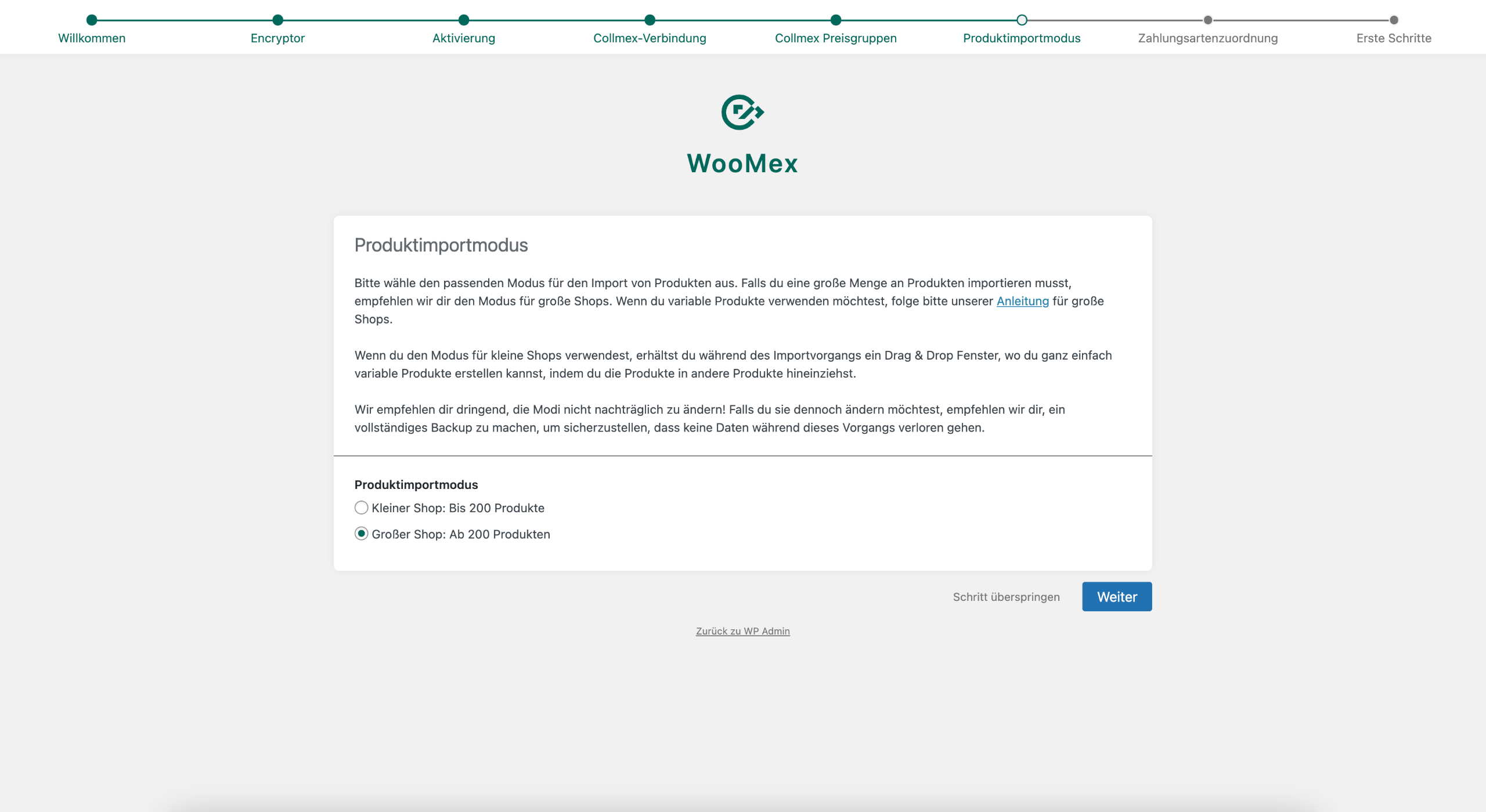 WooMex Einrichtungsassistent Schritt 6