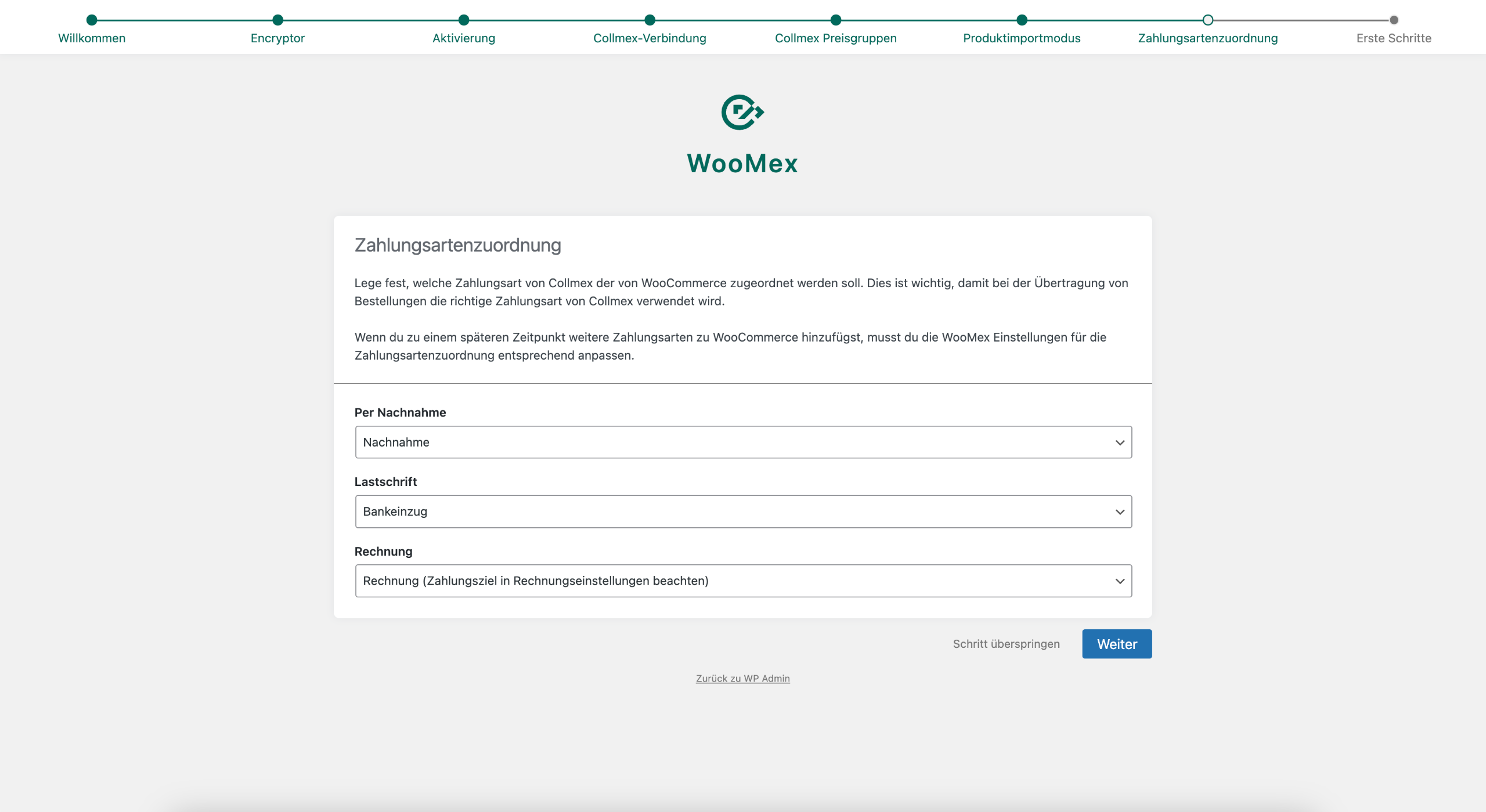 WooMex Einrichtungsassistent Schritt 7